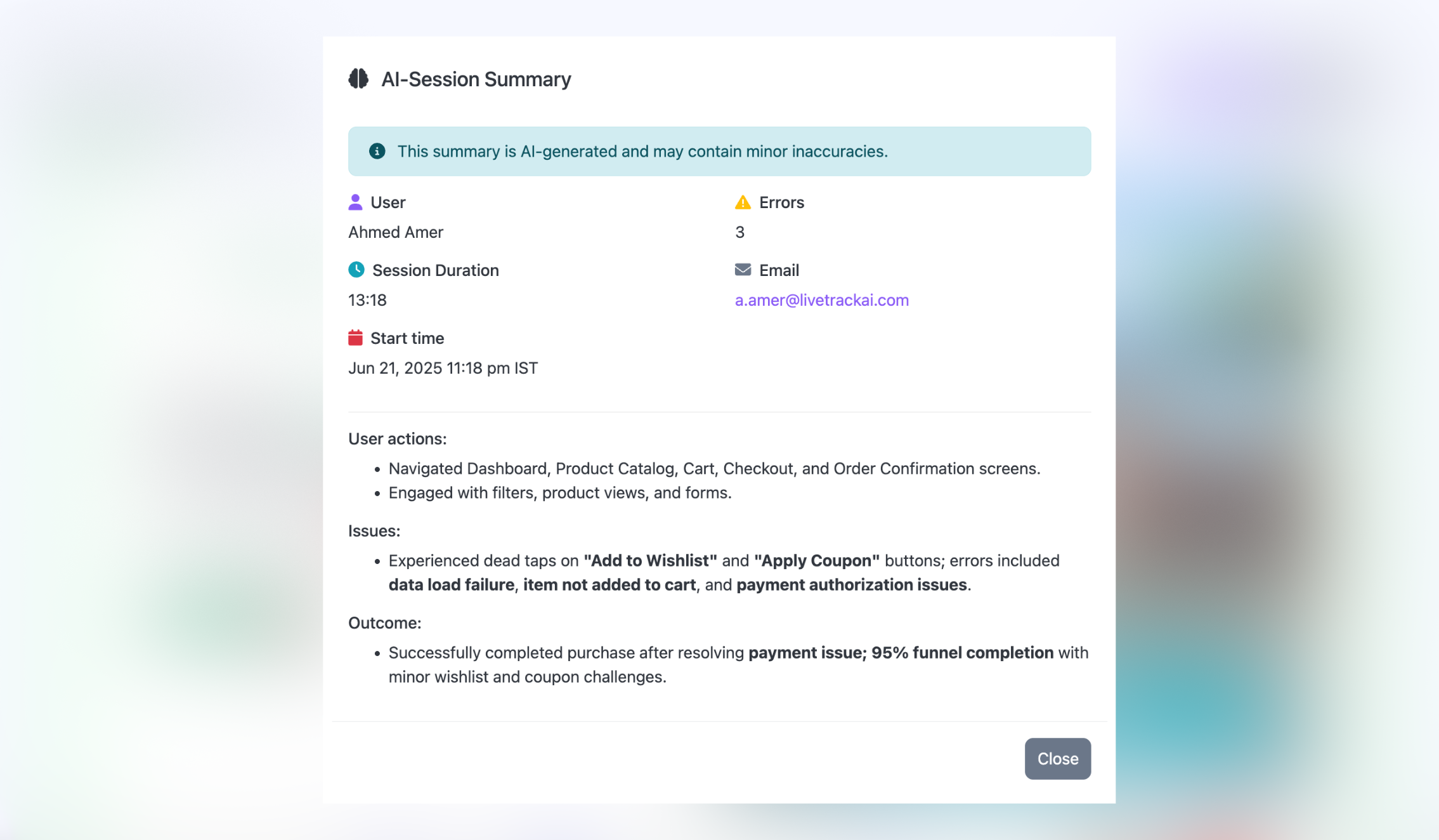 Screenshot of the app visitors list page